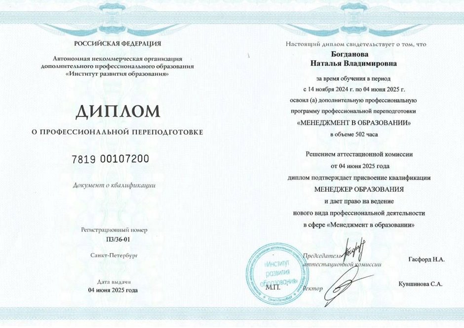 Богданова Наталья Владимировна 2024-2025г